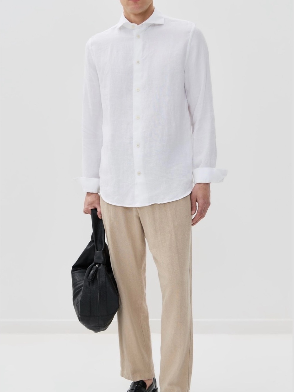 Men's White Linen Button-Down Shirt - Minimal Casual